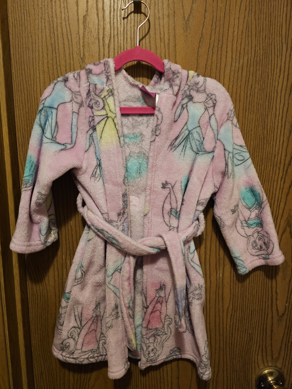 Disney Princess Girls Plush Hooded Robe in Pink with Pastel Accents